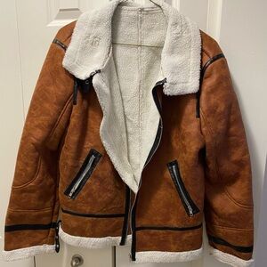 Tan Fuzzy Biker Cozy Jacket 3XL